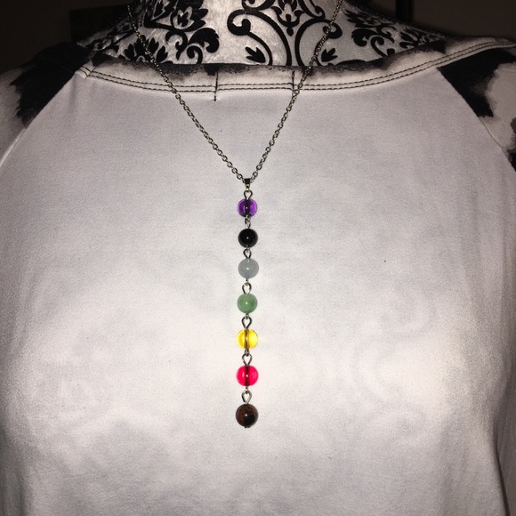 7-Chakra Stone Drop Necklace Reiki Balance Crystal - Picture 4 of 5